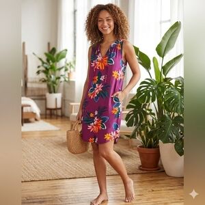 Old NAVY Sun Dress Womens Floral Sleeveless Lightweight Summer Travel SZ L